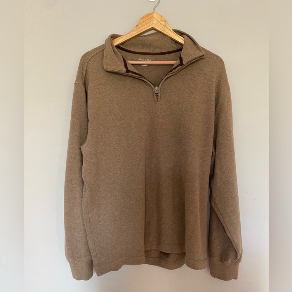 Sonoma Brown Zip Up Sweater Classic Casual Style Size Large
